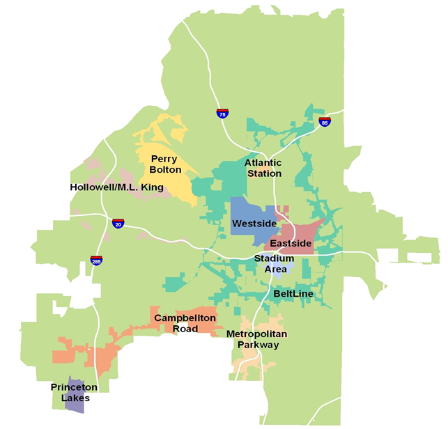 map of Atlanta's Tax Allocation Districts