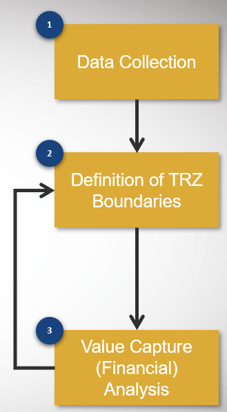infographic: 1. Data collection 2. Definition of TRZ boundaries 3. Value Capture (Financial) Analysis