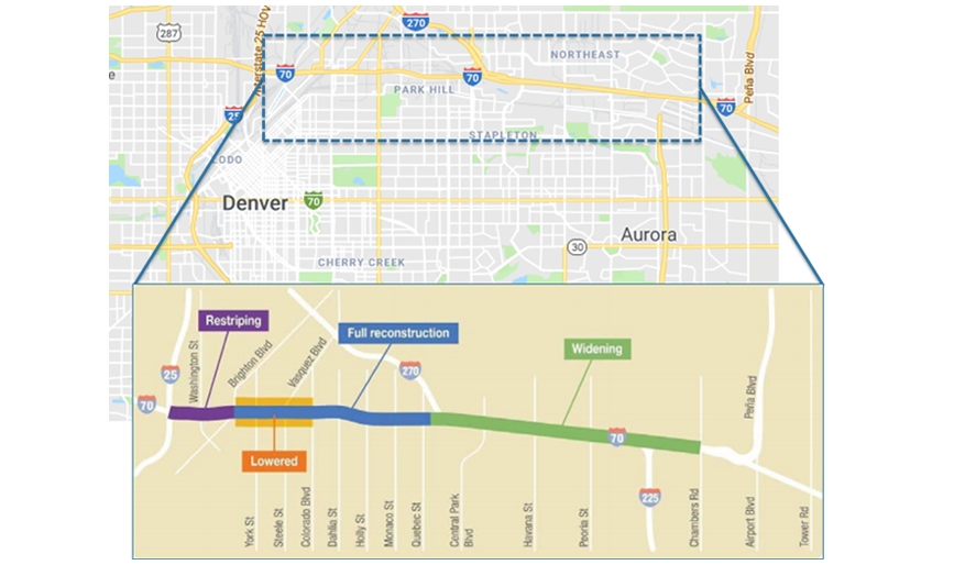 Map showing the Central 70 project location