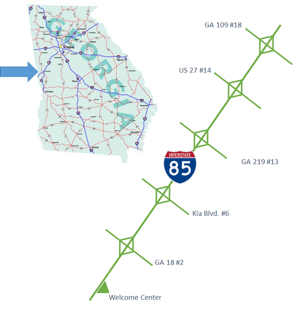 Exits on interstate 85 being used for case study