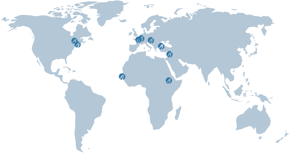 World map showing Meridiam office locations