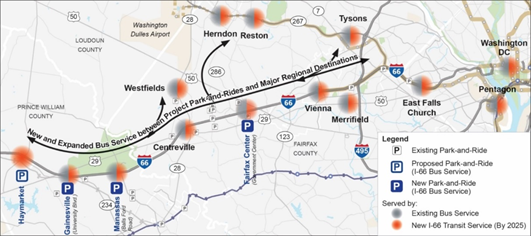 Area map demonstrating the various transit options