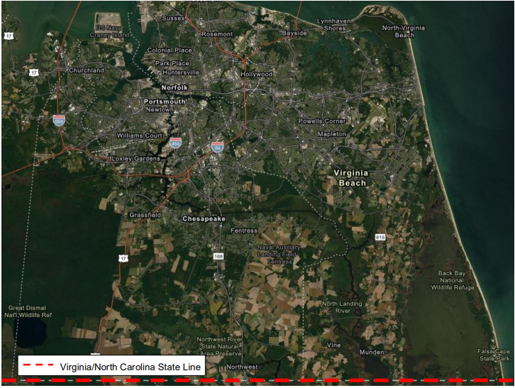 Aerial Map of Elbow Road in Chesapeake VA.
