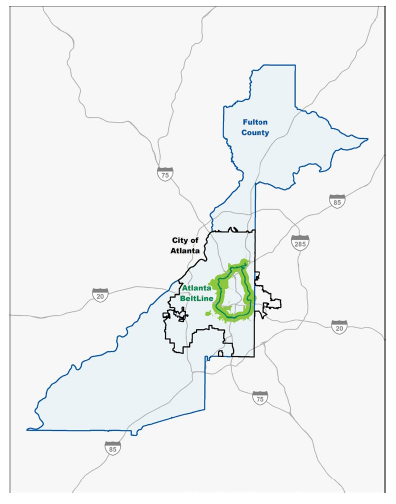 Figure 12: Map of the Atlanta BeltLine within the City of Atlanta and Fulton County boundaries. 