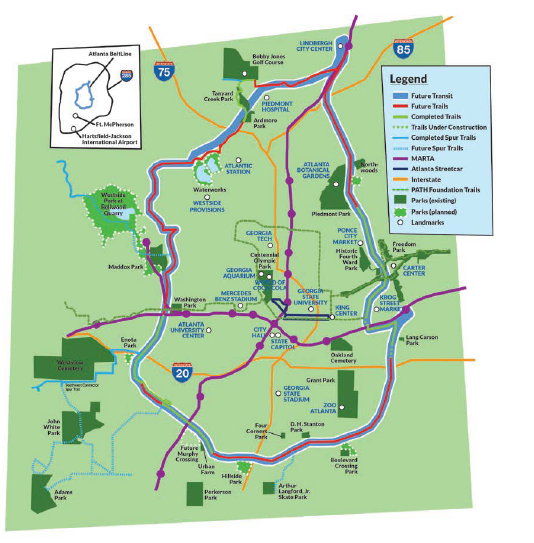 Figure 13: Map of the Atlanta BeltLine corridor with open and planned projects.