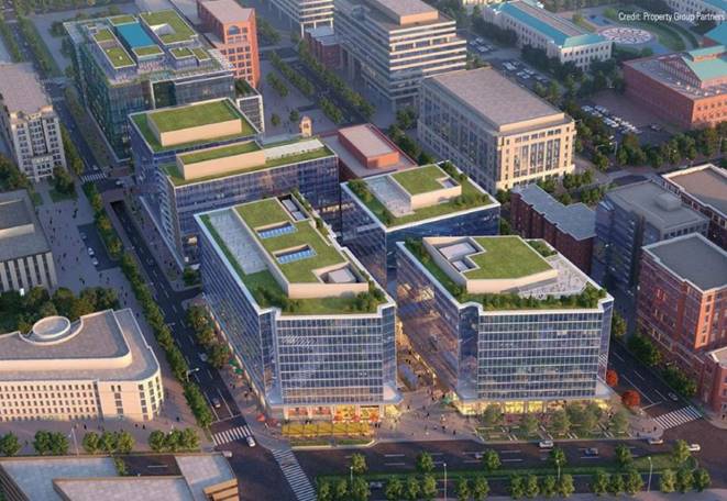 Aerial view of the Capitol Crossing building in Washington, DC.