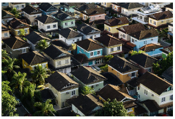 An overhead photo of a neighborhood