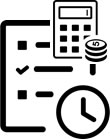 Spreadsheet, clock, and money bag icon