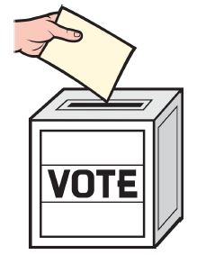 Icon of a hand placing a ballot in a ballot box.