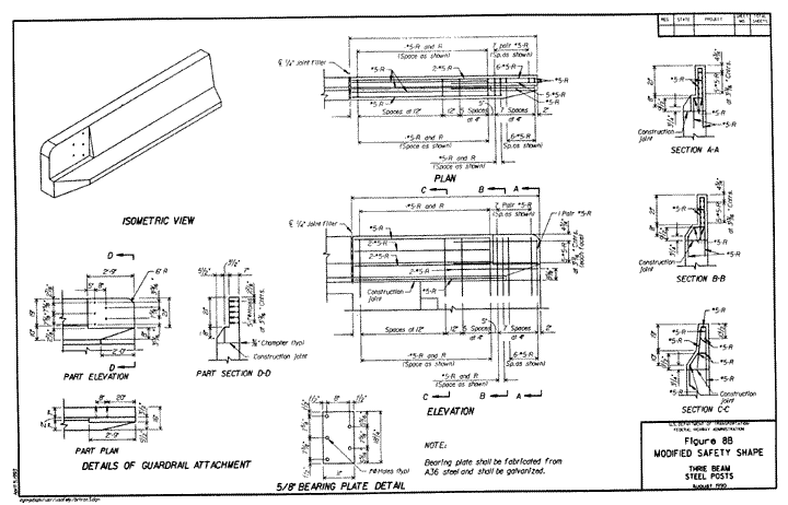 Figure 8B: Modified Safety Shape (Thrie Beam Steel Posts)(Diagram)