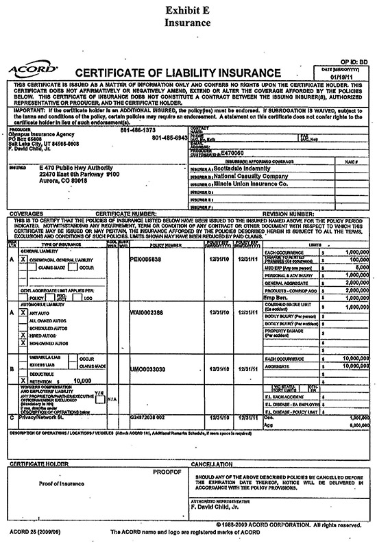 Certificate of Liability Insurance image