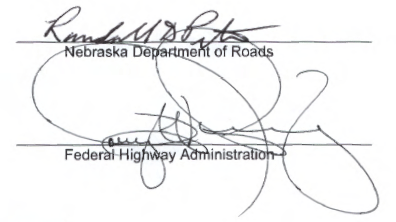signature lines for Nebraska Department of Transportation and Federal Highway Administration