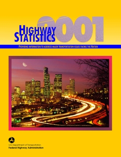 Cover of Highway Statistics 2001 with a photo of a highway at night and a skyline.