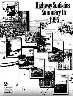 Photograph of the book cover for the "Highway Statistics Summary To 1995" publication featuring covers from previous years.