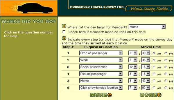 Screen capture of asking where trip began, every stop listing, with time of day.