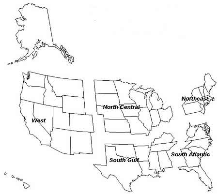 US region map. Click image for lists of state by region
