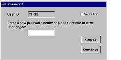 Computer screen which asks user to to enter a new passwork, or press continue to leave password unchanged.
