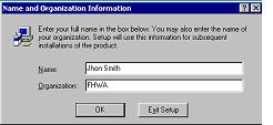 Screen requesting User Name and Organization to be entered.