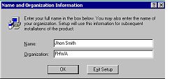 Graphic of computer screen showing Name and Organization Information user needs to type in, i.e. John Smith, FHWA