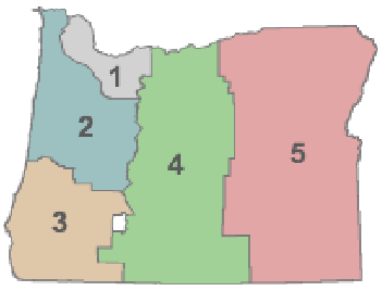 map of the five ODOT, oregon regions