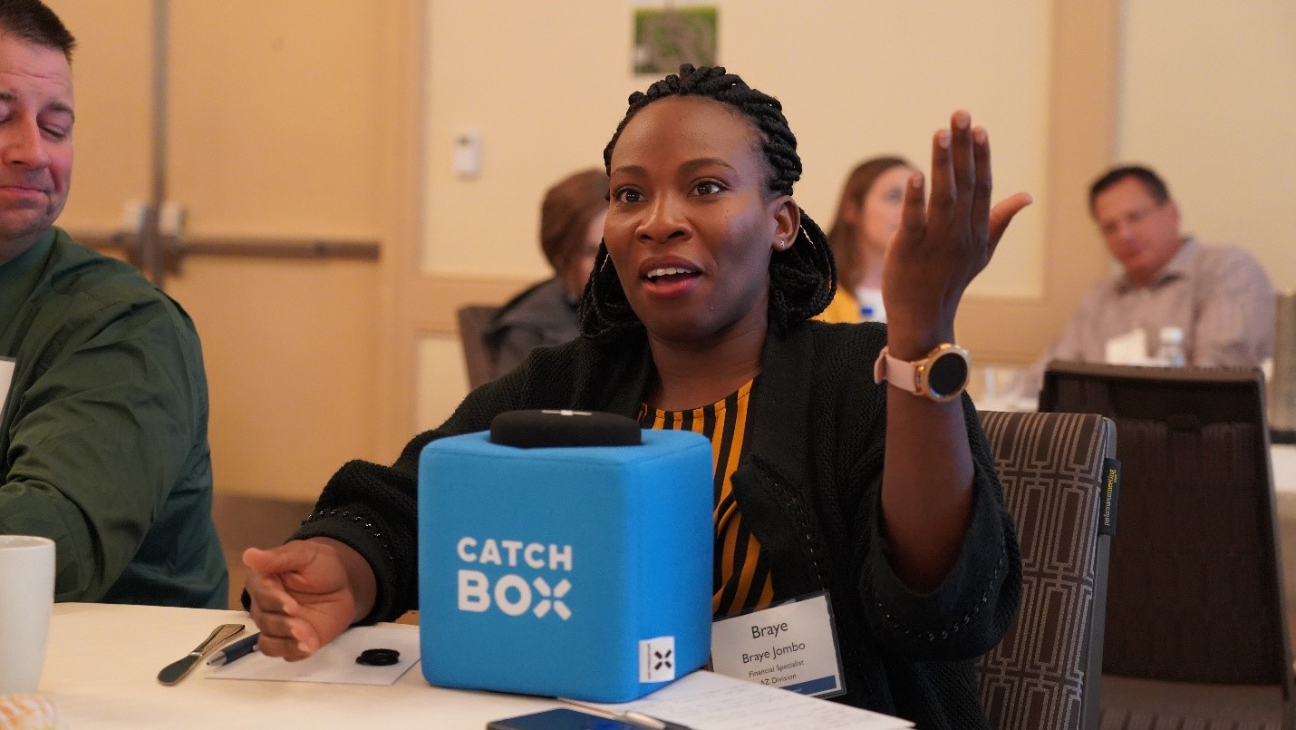 Financial specialist using Catch Box technology