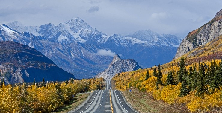 Road leading toward a mountain in Alaska