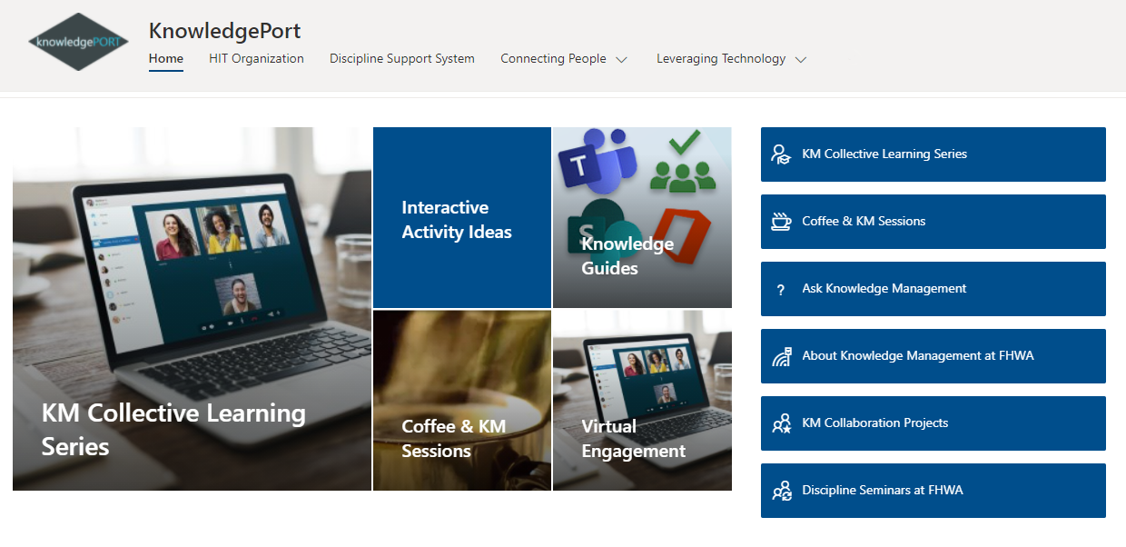 Screenshot of the KnowledgePort SharePoint site