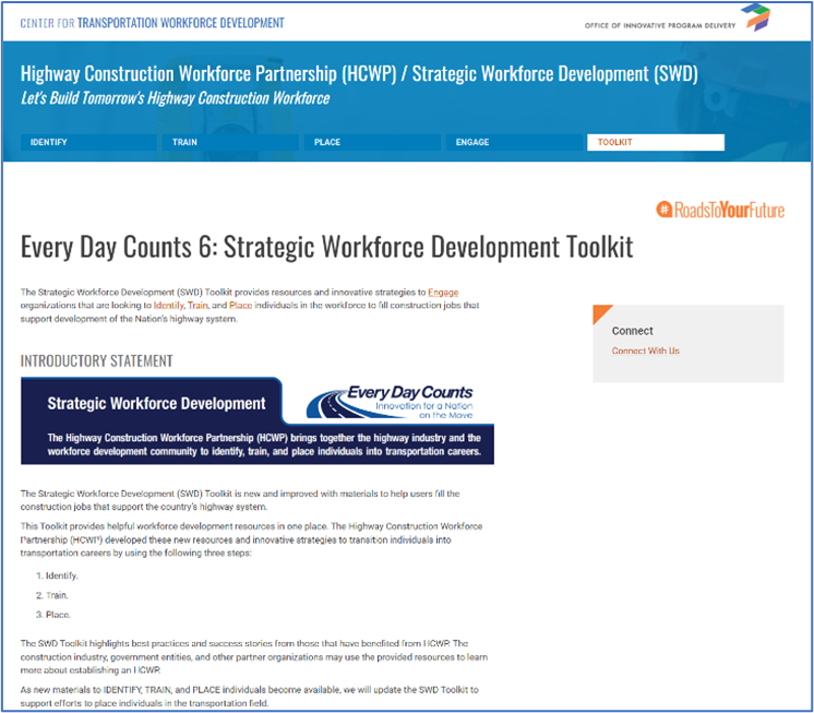 Screenshot of the Every Day Counts 6: Strategic Workforce Development Toolkit web page.