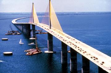 Figure 3-4: Fly ash concrete is used in severe exposure applications such as the decks and piers of Tampa Bay's Sunshine Skyway Bridge.