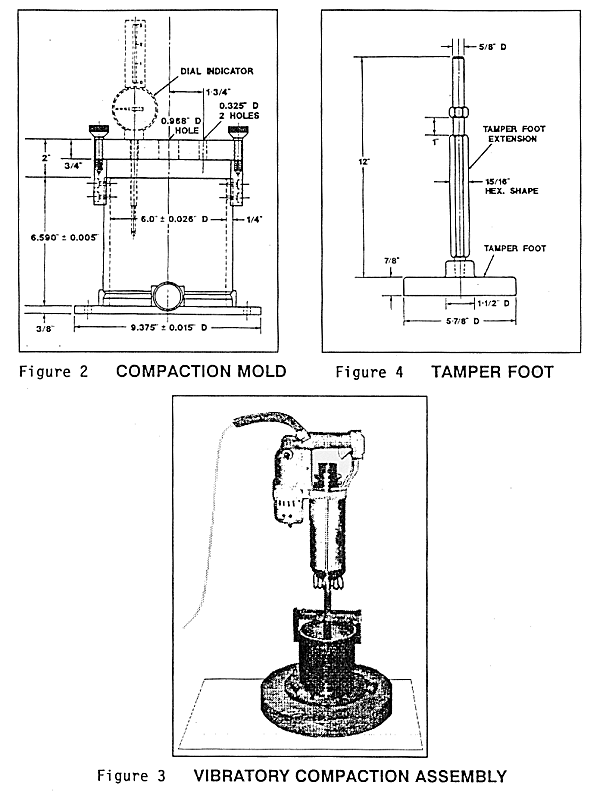 Figure 2, 3, and 4-Compaction Mold,  Vibratory Compaction Assembly, and Tamper Foot