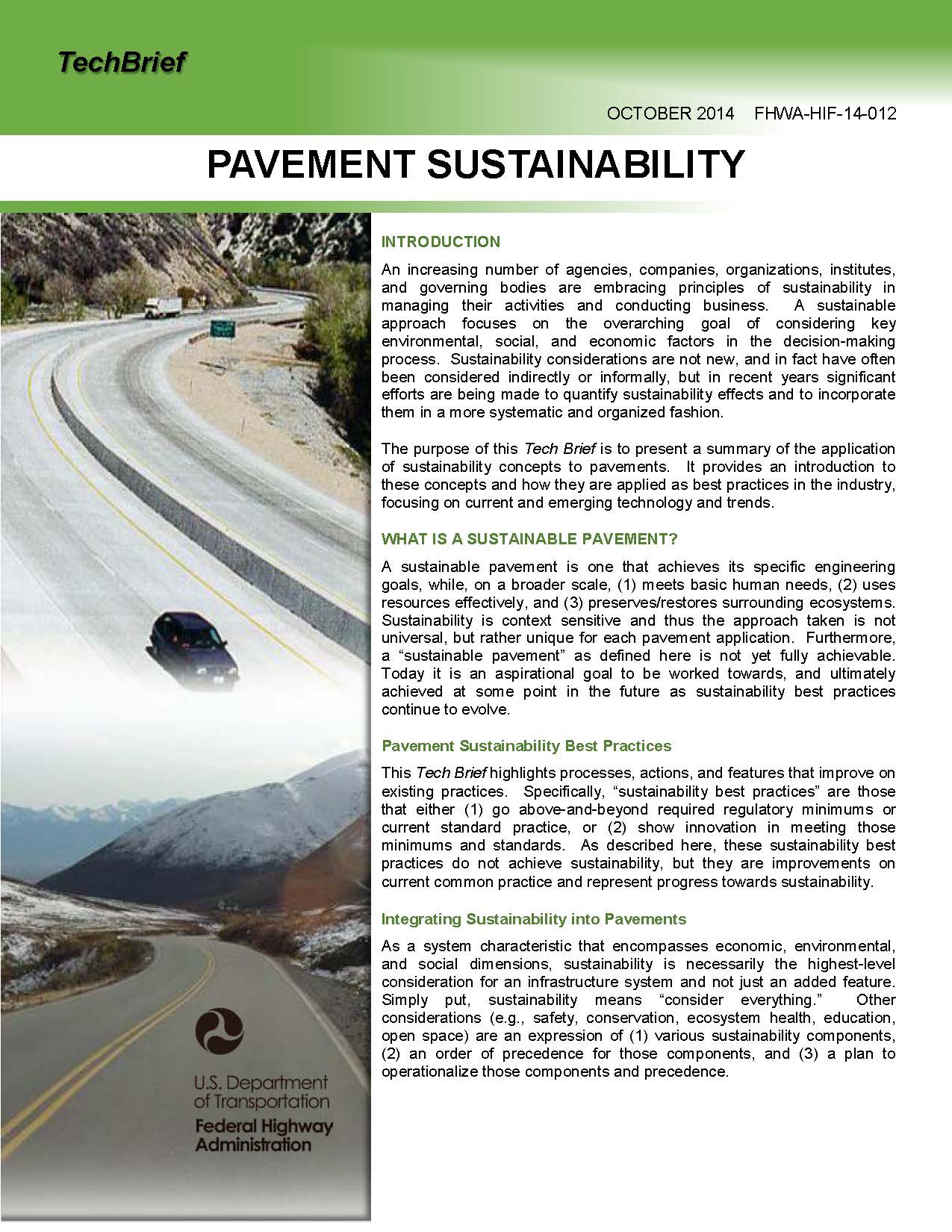 Tech Brief: Life Cycle Assessment of Pavements