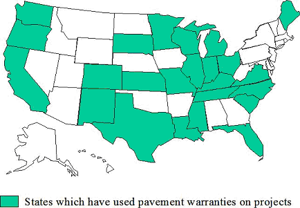 States which have used pavement warranties on projects