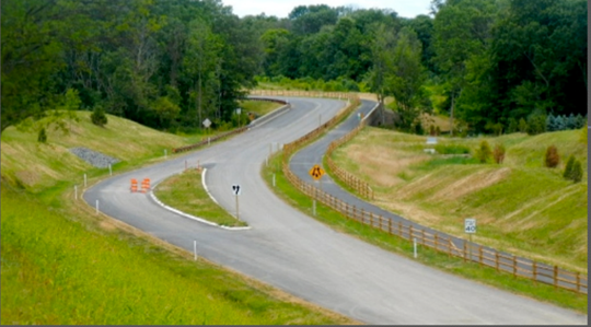 View of Route 202, winding through a rural area.