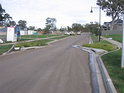 Raingarden used in a bumpout along a residential street.