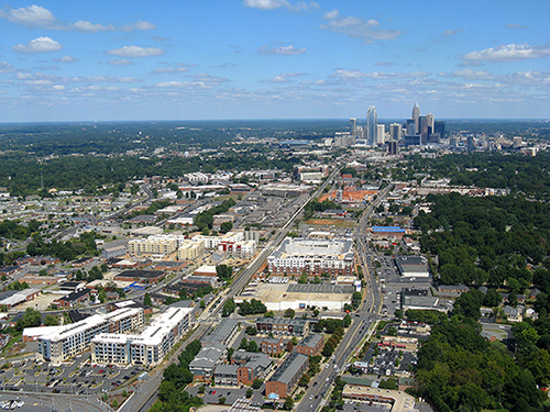 Aerial view of downtown Charlotte, NC.