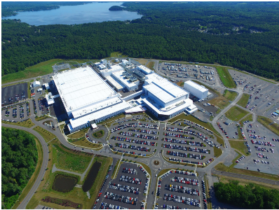 Photo showing GlobalFoundries Fab 8 chip fabrication plant in Malta, NY, from above.