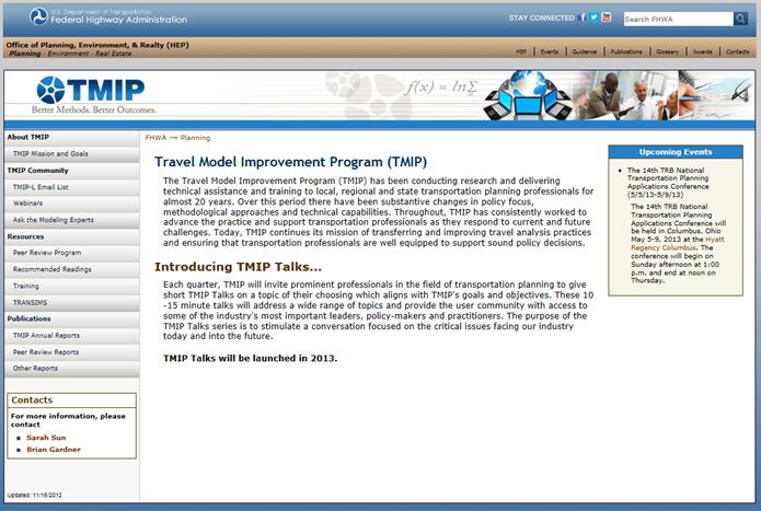 Screenshot of the Enriched FHWA TMIP Website Format. 