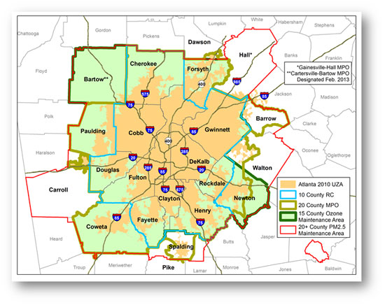 The figure depicts the ARC geography, including county delineations and major highways in the region.