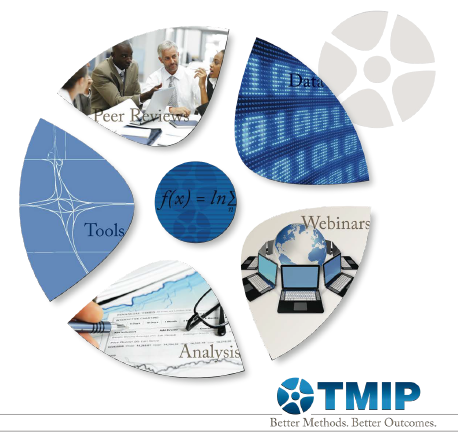 TMIP logo. Peer review, data, webinars, analysis, tools. TMIP: Better Methods, Better Outcomes. 