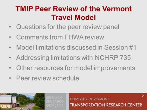 TMIP peer review of the Vermont travel model
