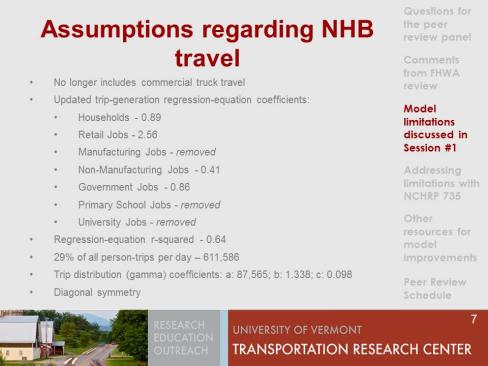 assumptions regarding NHB travel