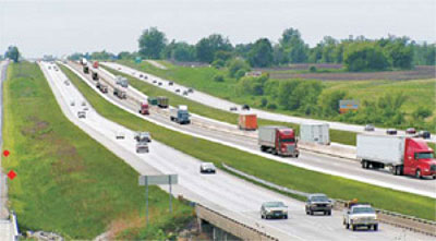 Rendering of proposed truck-only lanes along I-70
