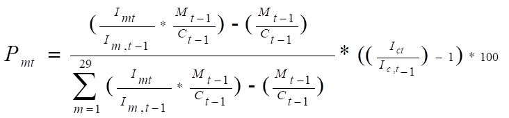 Contribution of a component to the overall change in the NHCCI (in percentage points) is equal to the change in the relative importance of the component divided by the sum of the changes in the relative importance for all components, and then multiply the result by the change in the NHCCI and one hundred. The change in the relative importance of the component is a multiplication of the component's share in the overall cost for the preceding period and the change in the component's cost index.