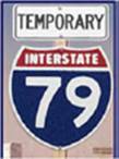Interstate 79 shield with Temporary added to the top