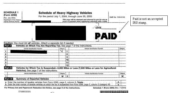 IRS form showing a "Paid" stamp that does not match the one the IRS uses.