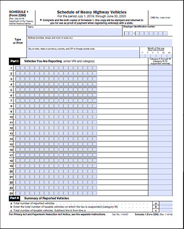 IRS Form 2290 Schedule 1