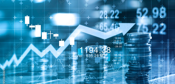 Financial data representation with numerical figures and relevant symbols, conveying a business or economic context.