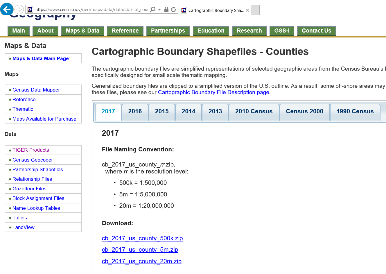 Download Cartographic Boundary Shapefiles