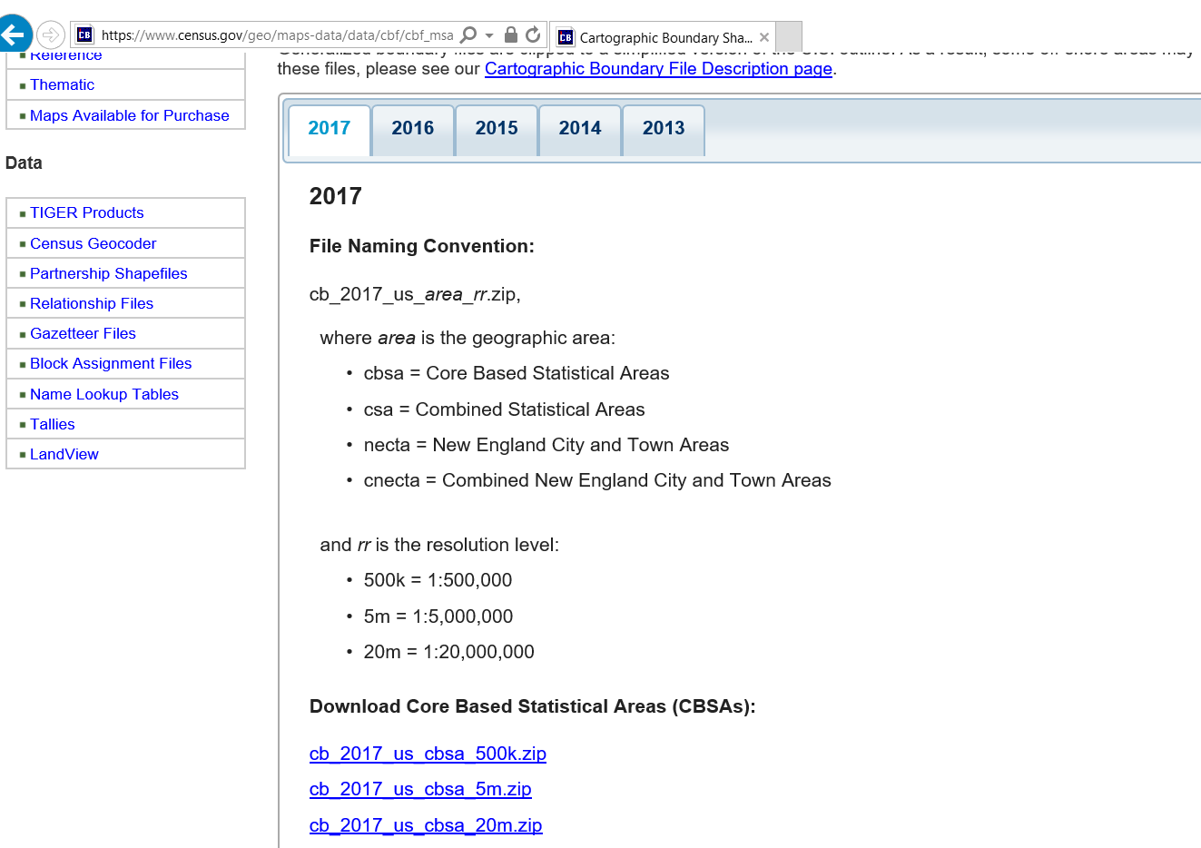 Download Core Based Statistical Areas (CBSAs)