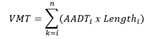 V-M-T equals the sum from k equals i to n of the following: A-A-D-T sub i multiplied by Length sub i.